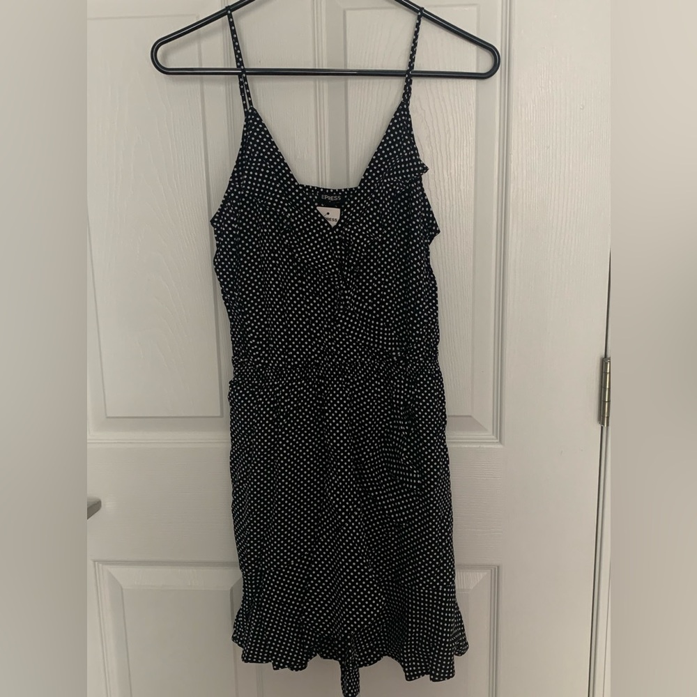 Express Strappy Polka Dot Ruffle Wrap Dress